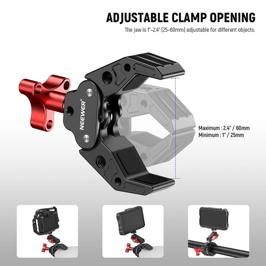 NEEWER UA023 Super Clamp with Magic arm Double Ballhead and Cold Shoe Mount