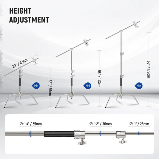 NEEWER SC172 Pro Stainless Steel Heavy Duty C Stand With Boom Arm