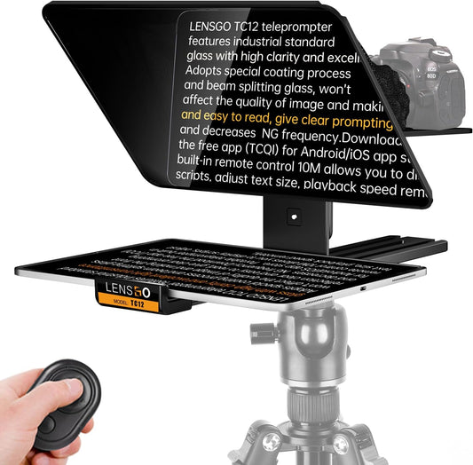 LENSGO TC12 Teleprompter for DSLR/Mirrorless Camera and Tablet up to 12.9 Inches