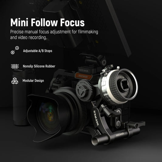 NEEWER MINI FOLLOW FOCUS WITH A/B STOPS & 15MM ROD CLAMP (SILVER A/B RINGS) (10101484)