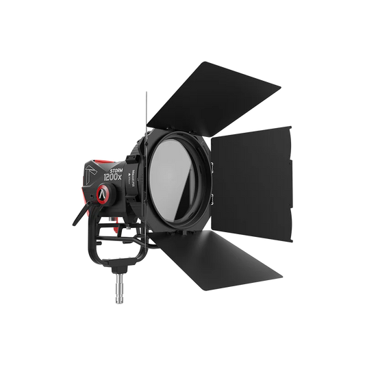 Aputure STORM 1200x Cine kit with CF12 Fresnel, CF12 Barn Doors, and Skid base