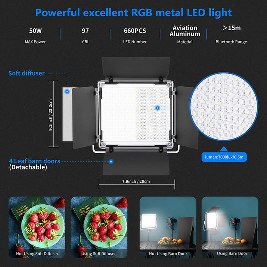NEEWER 2 Pack RGB660 PRO LED Video Light Kit with Softboxes (10098314)