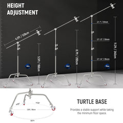 NEEWER Pro 330cm Stainless Steel C Stand with Boom Arm SC340AW