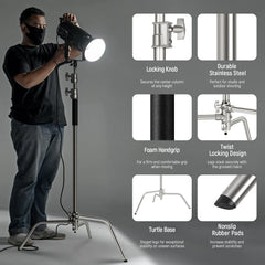 NEEWER Pro 330cm Stainless Steel C Stand with Boom Arm SC340AW