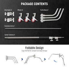 NEEWER Pro 330cm Stainless Steel C Stand with Boom Arm SC340AW
