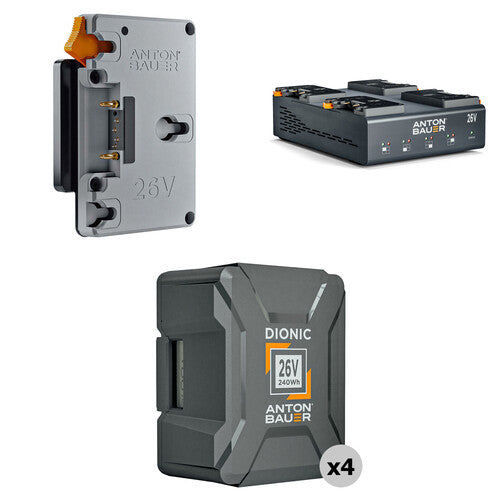 Anton/Bauer Dionic 26V Gold Mount Plus 4-Battery Kit with Quad Charger + ARRI S35 Plate (240Wh)