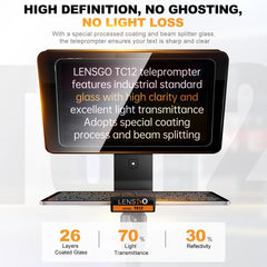 LENSGO TC12 Teleprompter for DSLR/Mirrorless Camera and Tablet up to 12.9 Inches