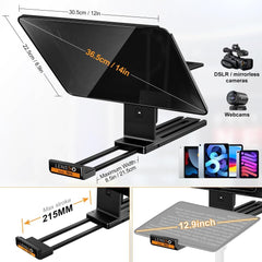 LENSGO TC12 Teleprompter for DSLR/Mirrorless Camera and Tablet up to 12.9 Inches