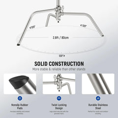 NEEWER SC172 Pro Stainless Steel Heavy Duty C Stand With Boom Arm
