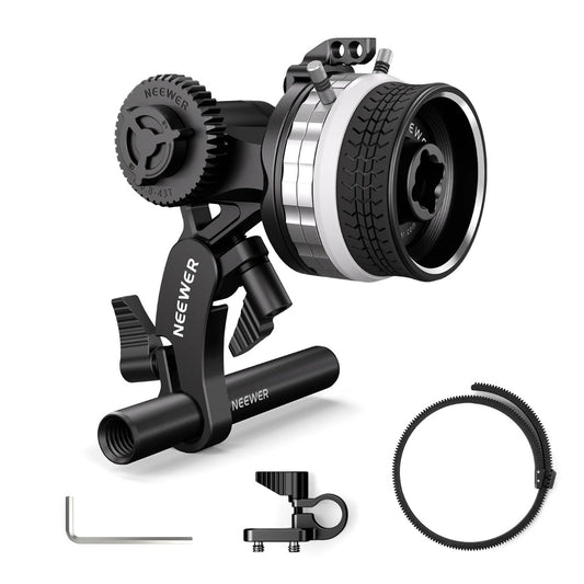 NEEWER MINI FOLLOW FOCUS WITH A/B STOPS & 15MM ROD CLAMP (SILVER A/B RINGS) (10101484)