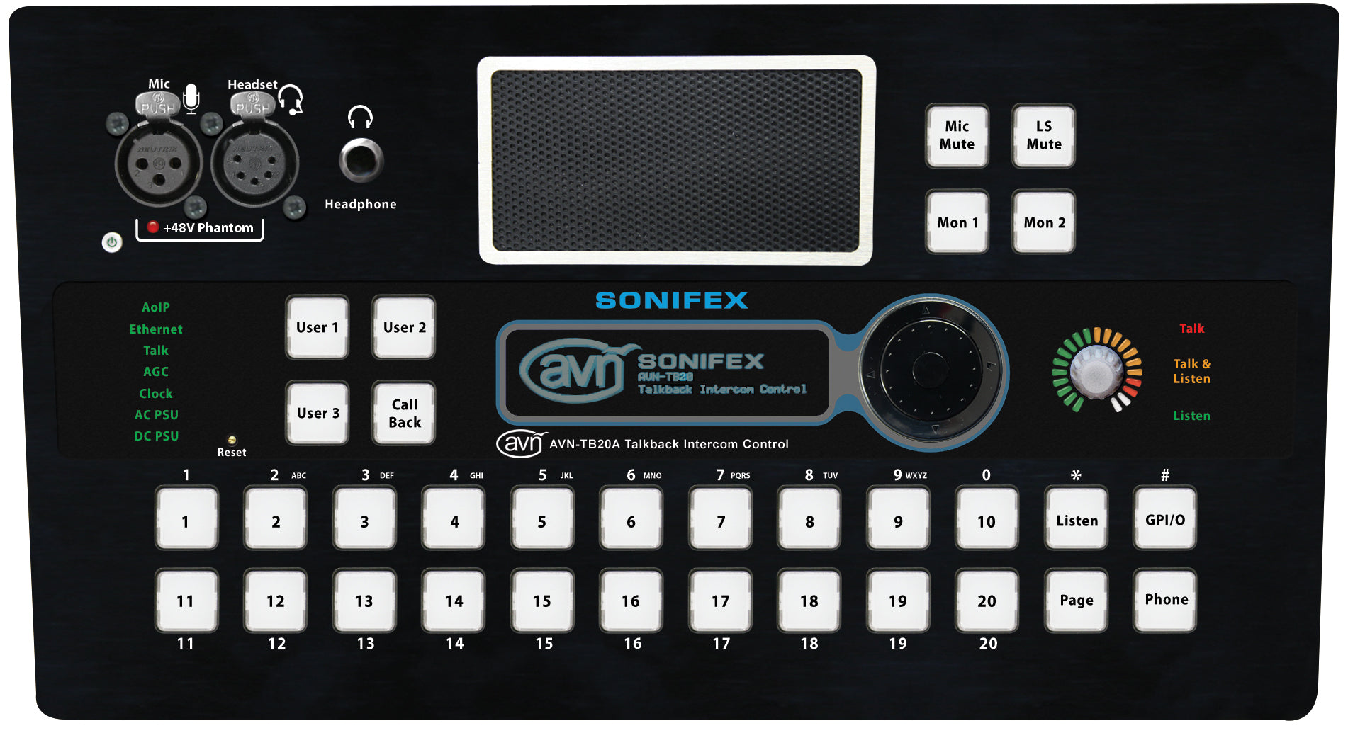 Sonifex AVN-TB20AD 20 Button Advanced Talkback Intercom, AoIP Desktop ...