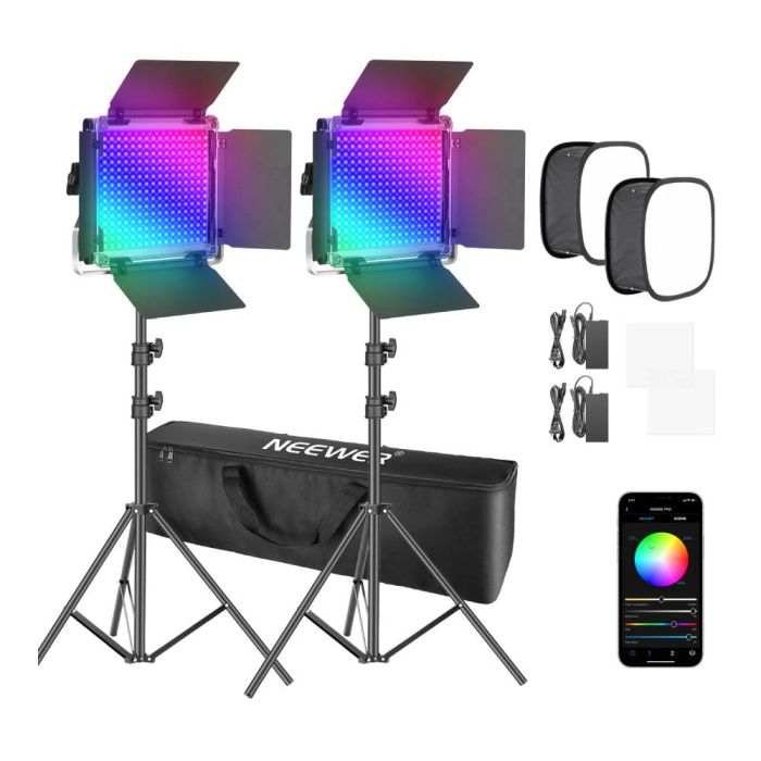 NEEWER 2 Pack RGB660 PRO LED Video Light Kit with Softboxes (10098314)